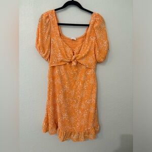 Sienna Sky Orange Floral Puff Sleeve Mini Dress – Size Large